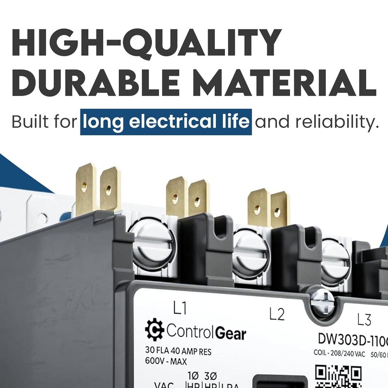 ControlGear 3 Pole Definite Purpose Contactor 240V Coil, 30 Amp Definite Purpose, UL Recognized and Approved for use with A2L Refrigerants, Line Lugs, Load Screws, DW303D-11 (3P 30A 240V Coil) - Image 5